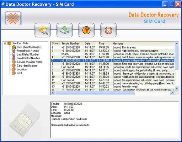 Sim Card SMS Rescue Software screen shot