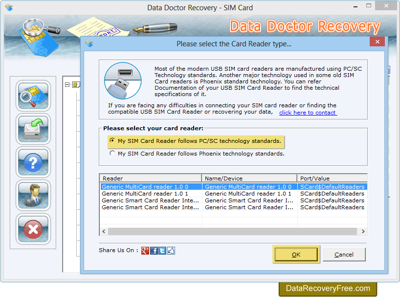 Select your SIM Card Reader type Select your SIM Card Reader type