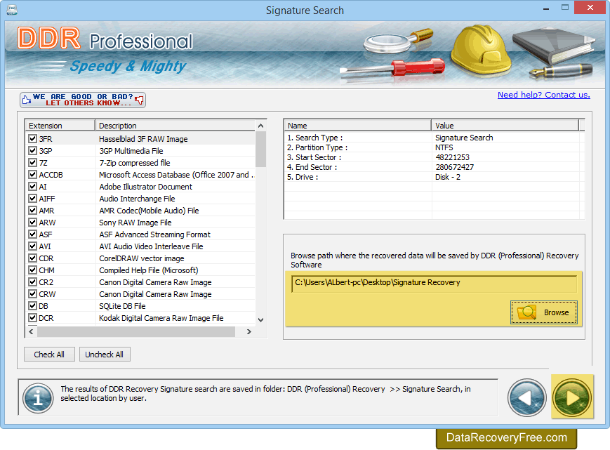 Browse path to save recovered data Browse path to save recovered data